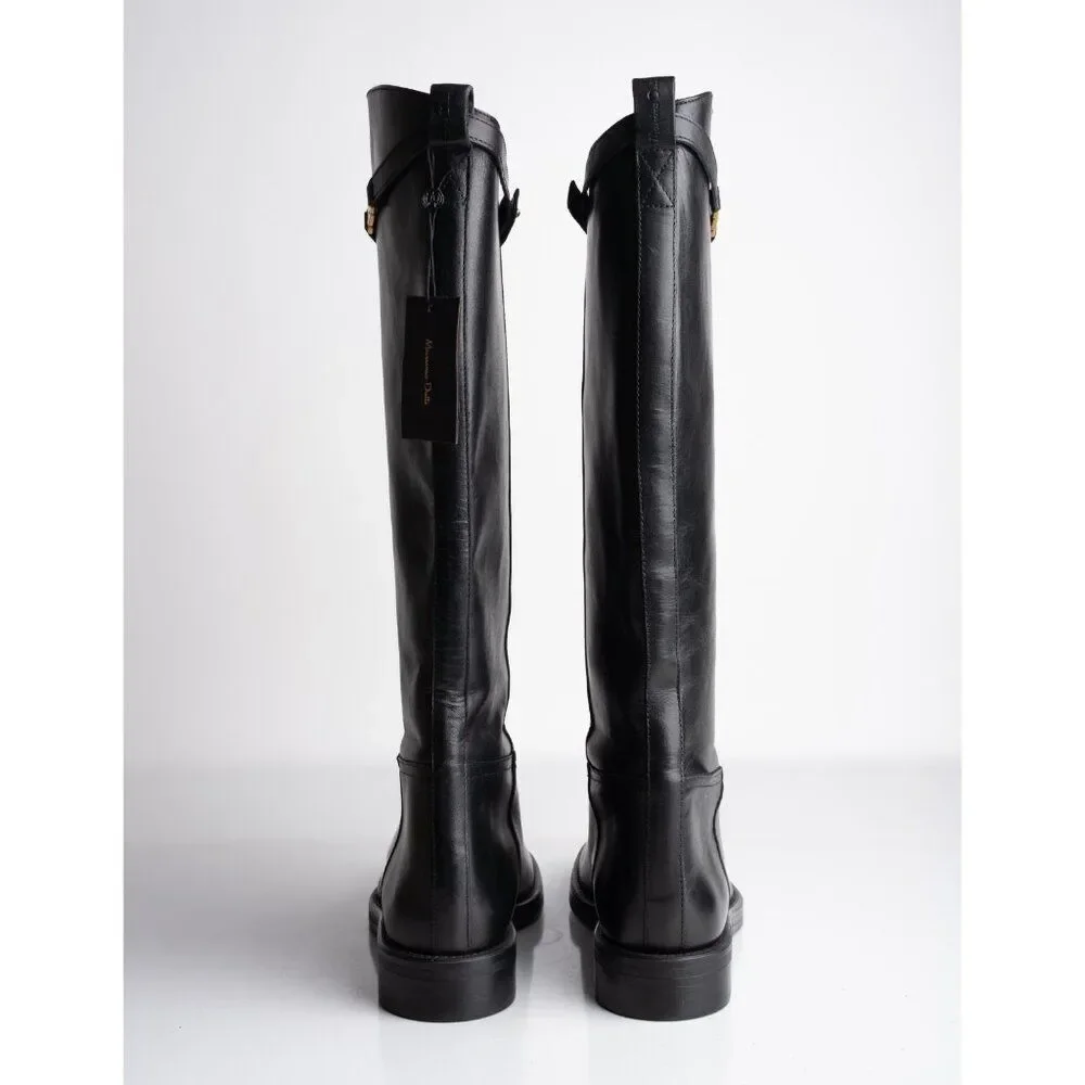Massimo Dutti Womens Knee High Leather Riding Boots Black US 9 EU 40 NWD